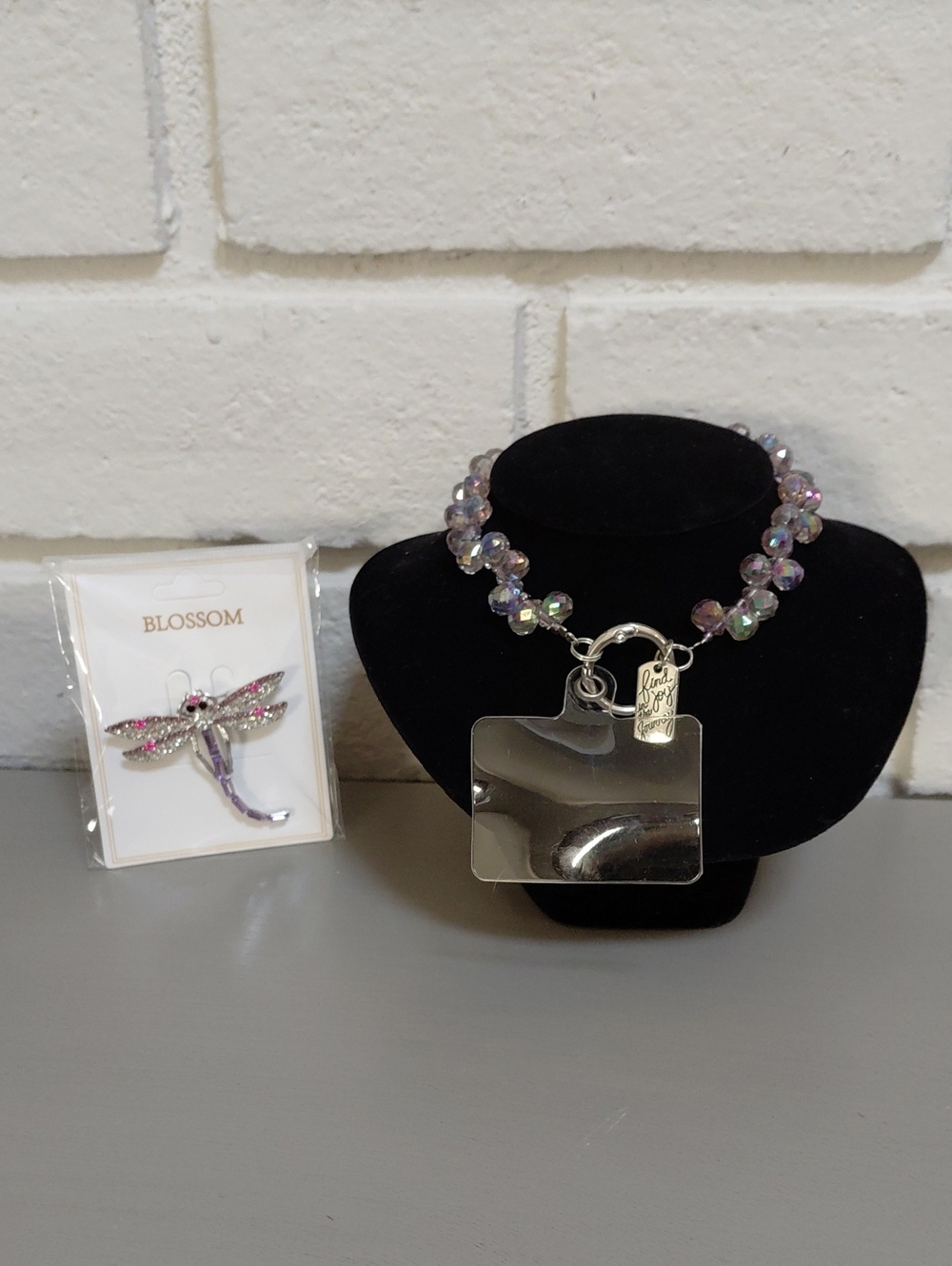 Beautiful Shimmery Dragonfly Brooch. Beaded Phone/key Holder. New!
